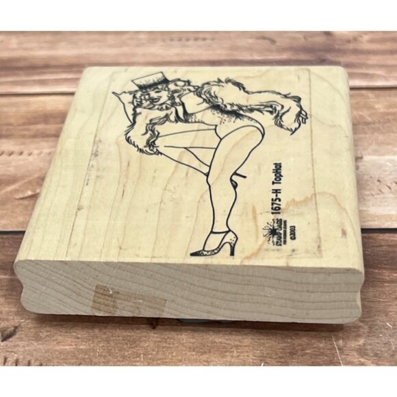 VERY RARE 2003 STAMP OASIS 1675-H TOP HAT WOOD MOUNT RUBBER STAMP BOA SHOW GIRL - Picture 4 of 5